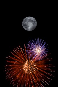 Full moon and fireworks